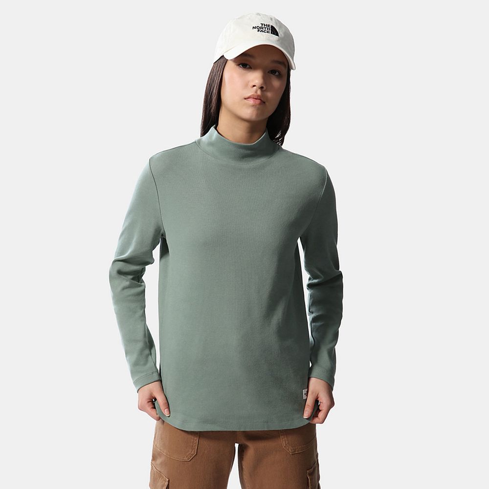 The North Face Active Tops Womens Australia - The North Face Heritage Label Mock Neck Green (NOH-623